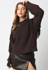 Fringe Shoulder Long Sleeve Sweater
