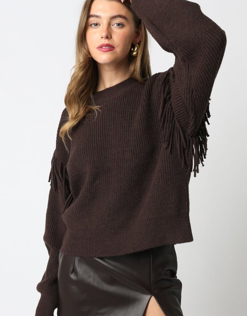 Fringe Shoulder Long Sleeve Sweater