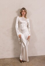 Satin Dramatic Long Sleeve Open Back Maxi Dress