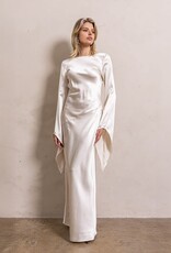 Satin Dramatic Long Sleeve Open Back Mini Dress
