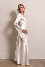Satin Dramatic Long Sleeve Open Back Maxi Dress