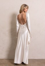 Satin Dramatic Long Sleeve Open Back Maxi Dress