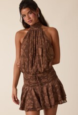 Floral Embossed Waist Tie Backless Mini Dress