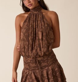 Floral Embossed Waist Tie Backless Mini Dress