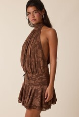 Floral Embossed Waist Tie Backless Mini Dress