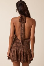 Floral Embossed Waist Tie Backless Mini Dress