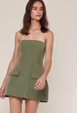 Front Pocket A Line Strapless Mini Dress
