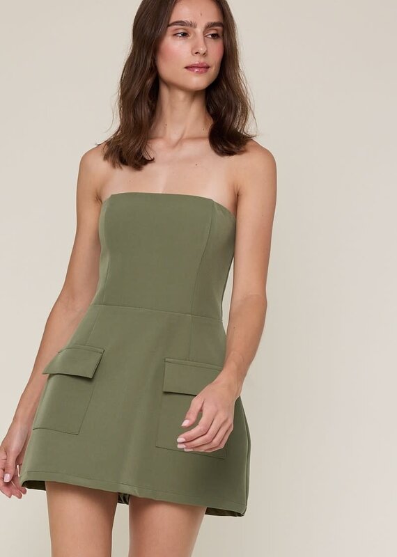 Front Pocket A Line Strapless Mini Dress