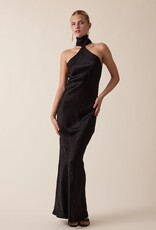 Satin Tonal Floral Mock Neck Backless Maxi Dress