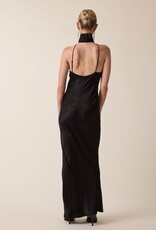 Satin Tonal Floral Mock Neck Backless Maxi Dress