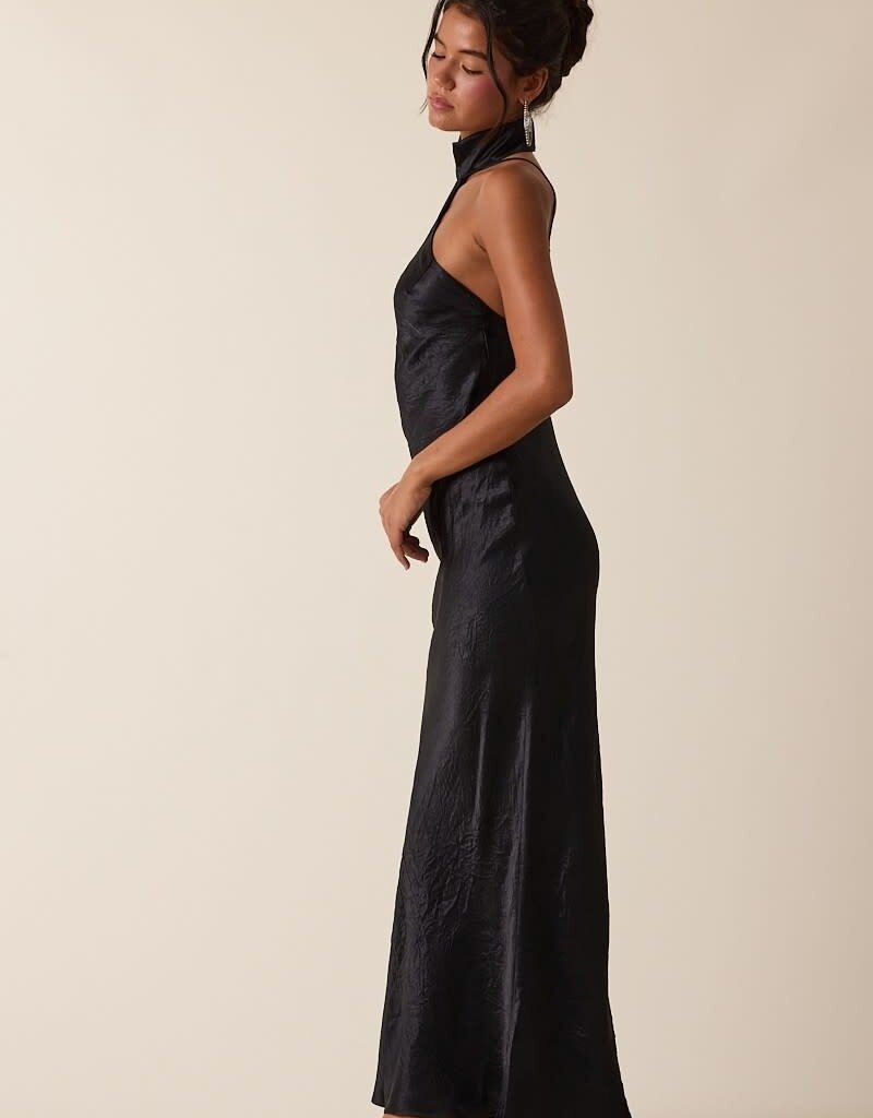 Gleam Mock Neck Backless Bias Cut Maxi Dress