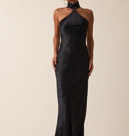 Gleam Mock Neck Backless Bias Cut Maxi Dress