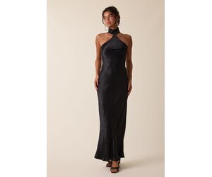 mock neck backless dress Gleam Mock Neck Backless Bias Cut Maxi Dress
