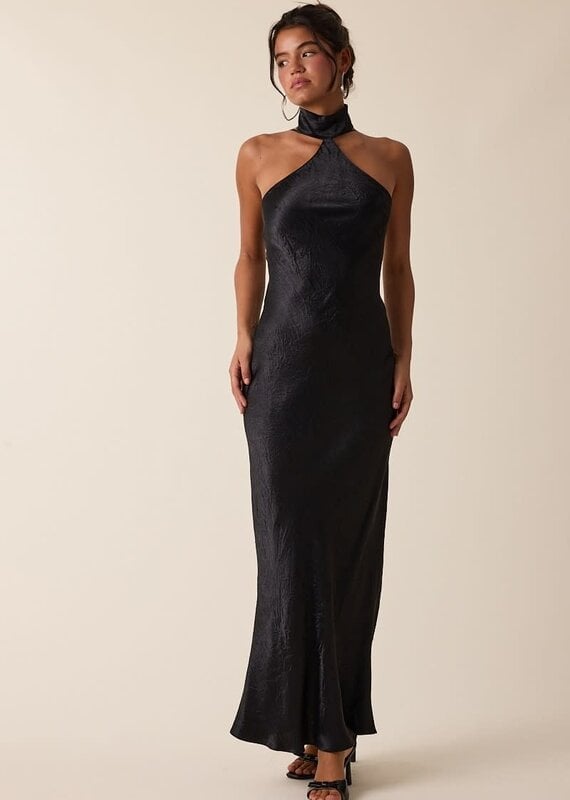 Gleam Mock Neck Backless Bias Cut Maxi Dress