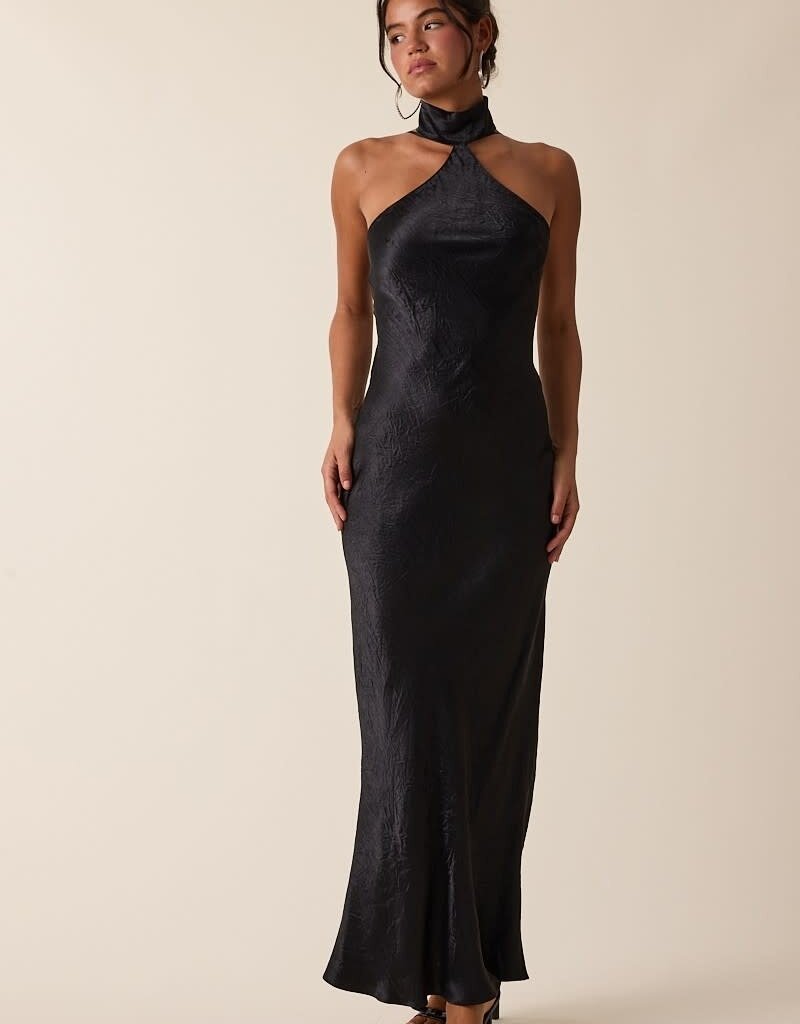 Gleam Mock Neck Backless Bias Cut Maxi Dress