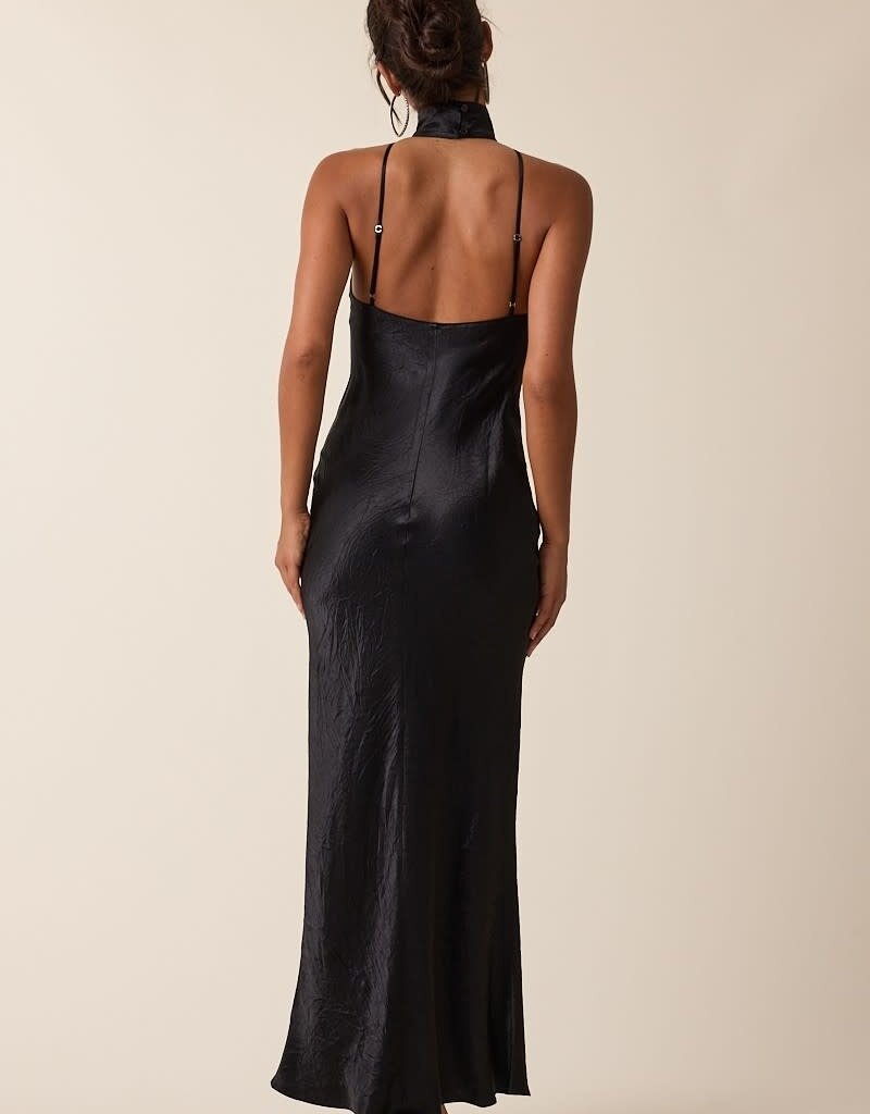 Gleam Mock Neck Backless Bias Cut Maxi Dress