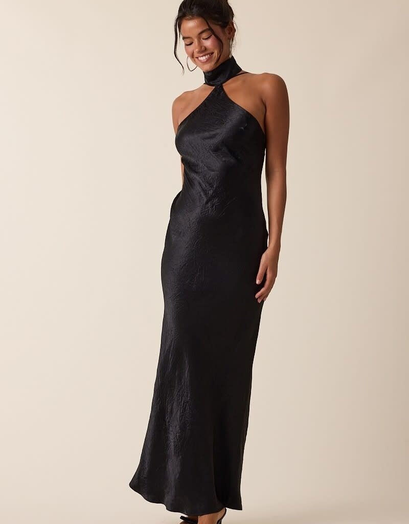 Gleam Mock Neck Backless Bias Cut Maxi Dress