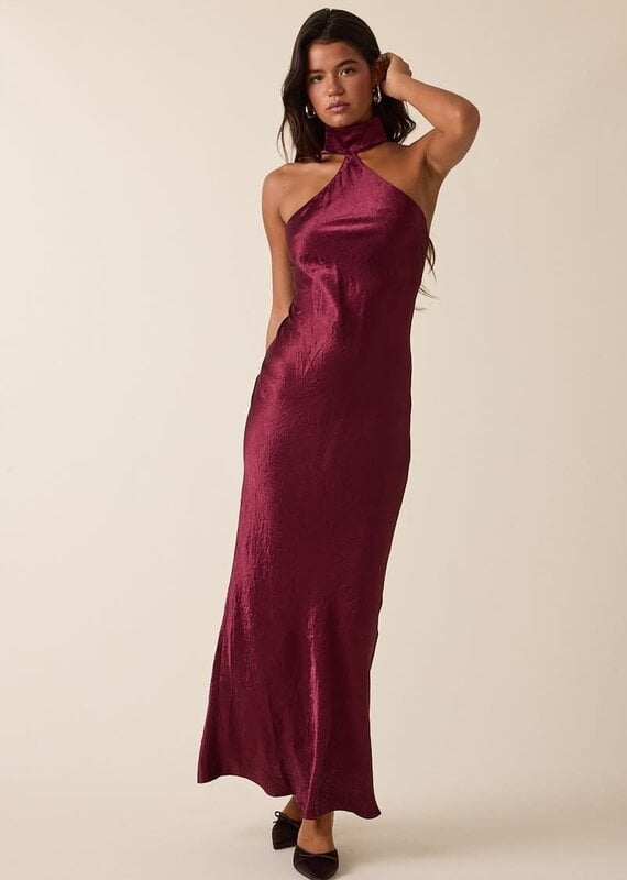 Gleam Mock Neck Backless Bias Cut Maxi Dress