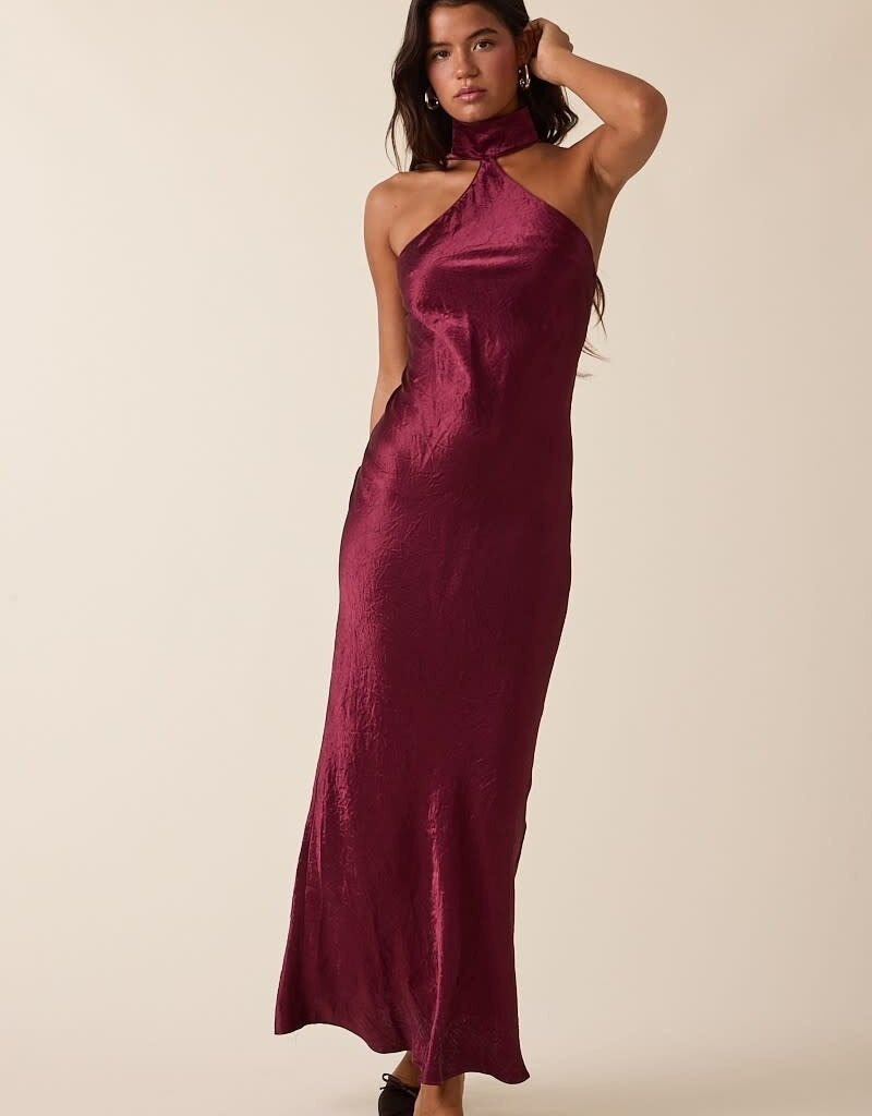 Gleam Mock Neck Backless Bias Cut Maxi Dress