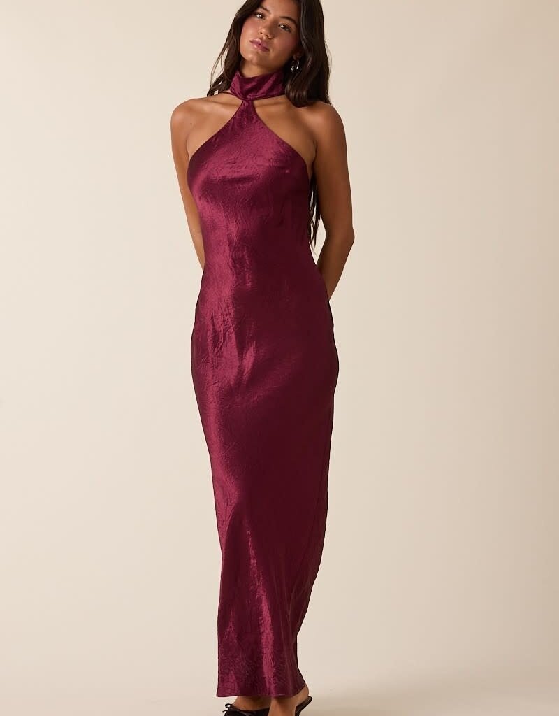 Gleam Mock Neck Backless Bias Cut Maxi Dress