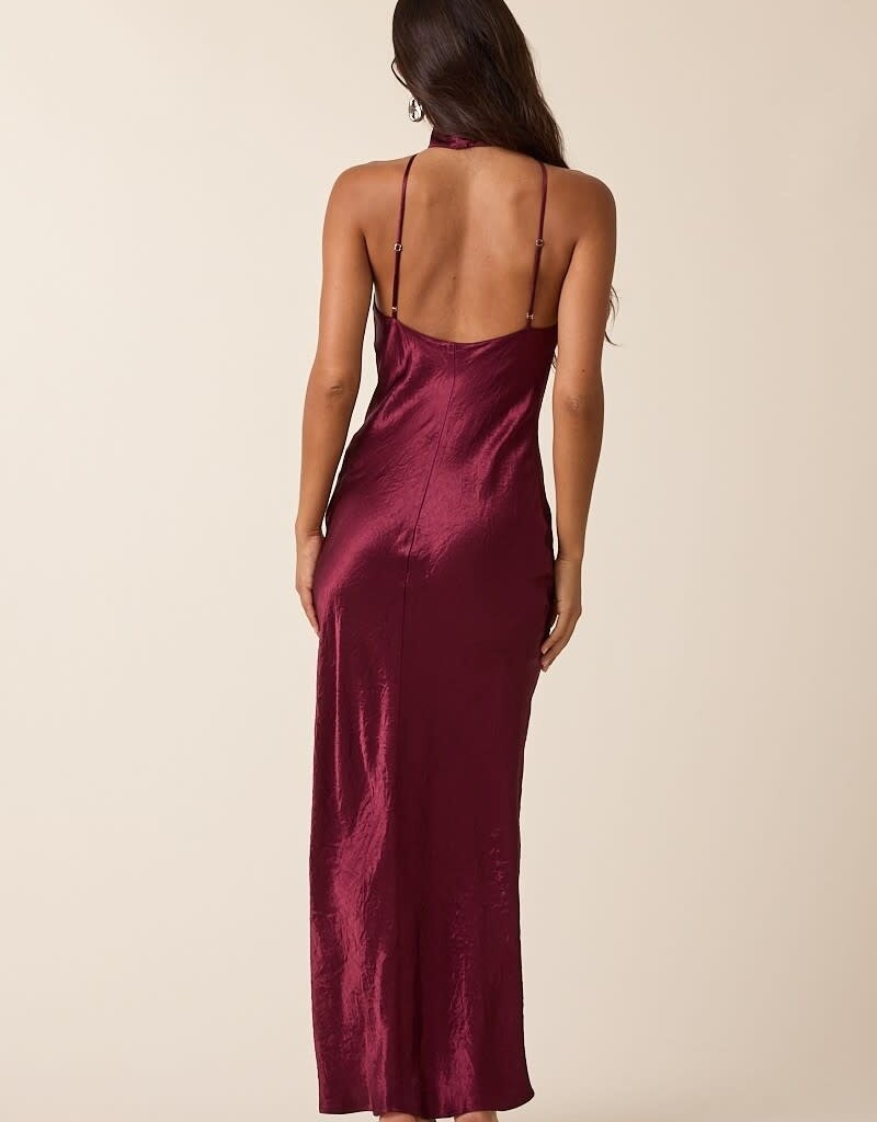 Gleam Mock Neck Backless Bias Cut Maxi Dress