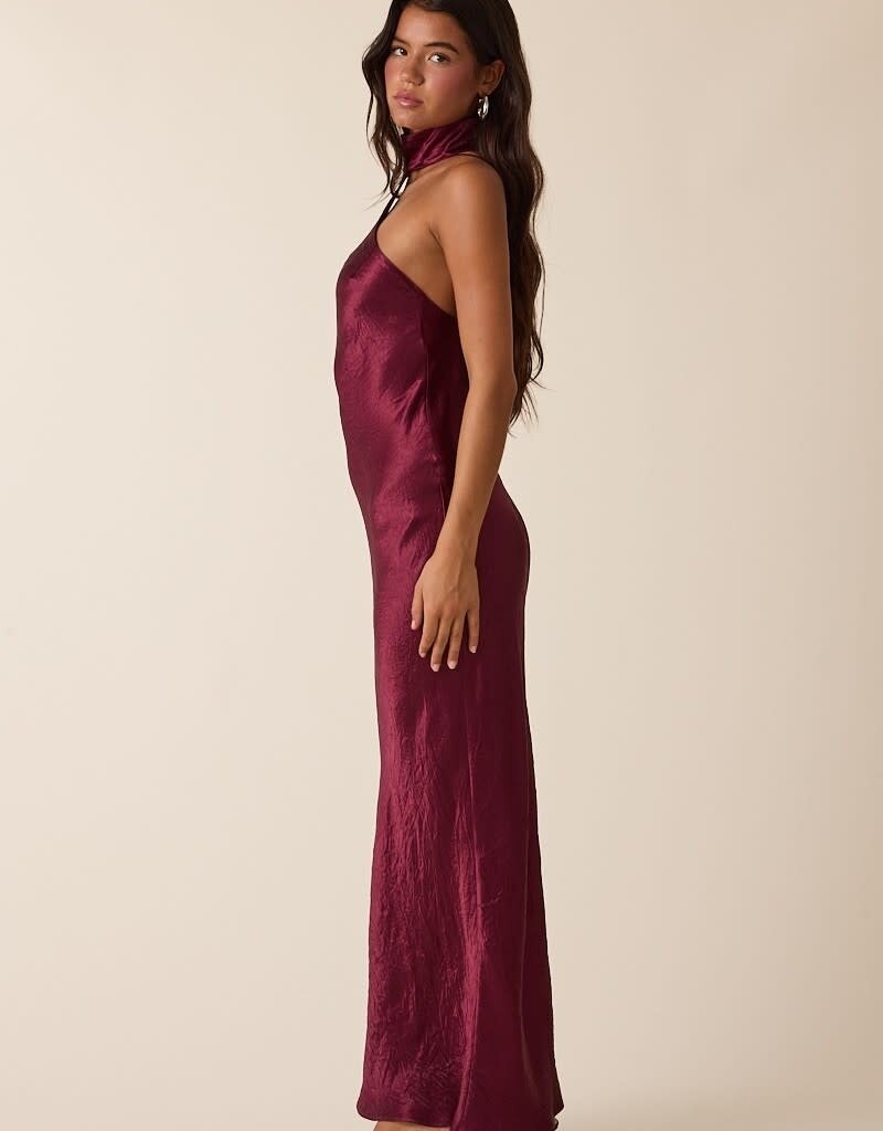 Gleam Mock Neck Backless Bias Cut Maxi Dress