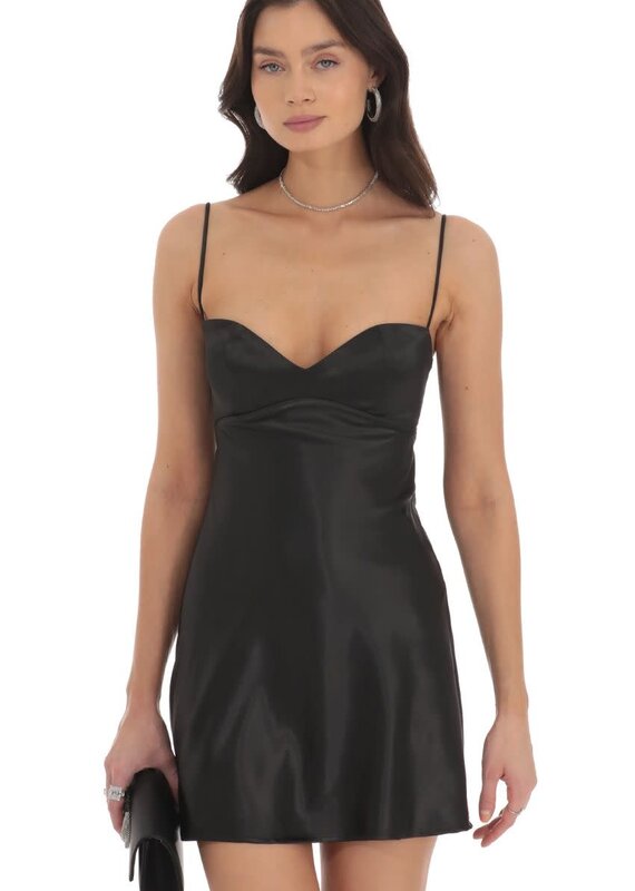 Satin Sweetheart Neck Mini Dress