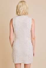 Sleeveless Mock Neck Cable Sweater Mini Dress