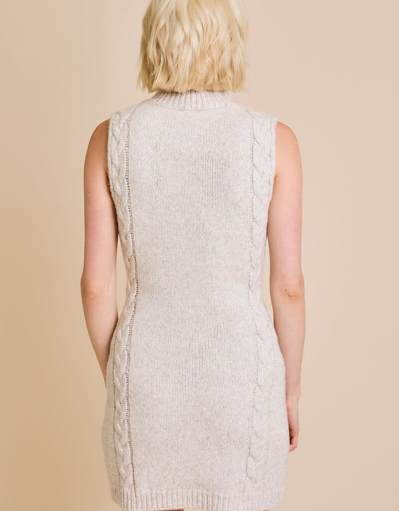 Sleeveless Mock Neck Cable Sweater Mini Dress