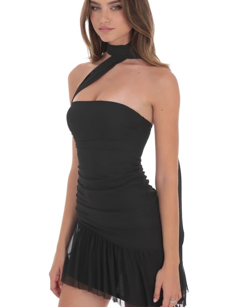 Lucy In The Sky Asymmetrical Mesh Scarf Mini Dress
