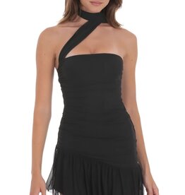 Lucy In The Sky Asymmetrical Mesh Scarf Mini Dress