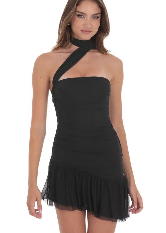 Lucy In The Sky Asymmetrical Mesh Scarf Mini Dress