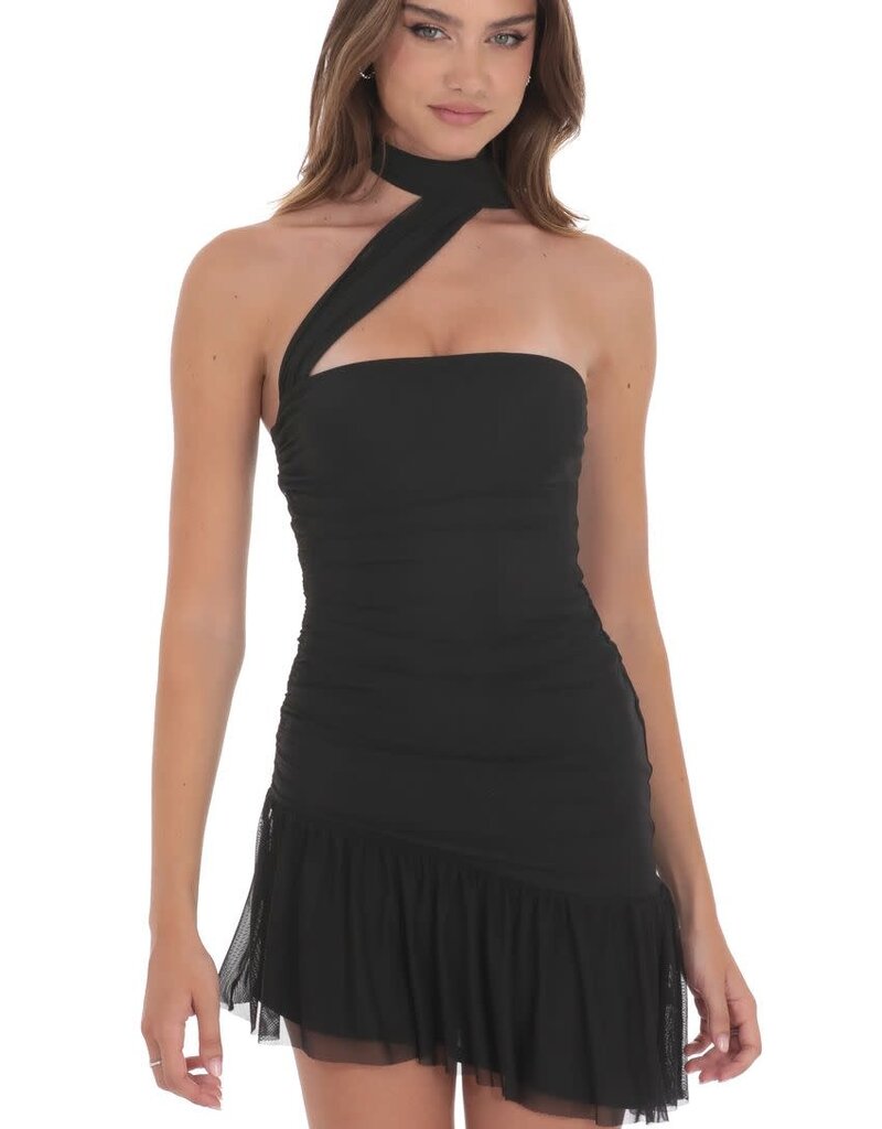 Lucy In The Sky Asymmetrical Mesh Scarf Mini Dress