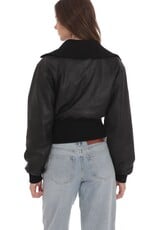 Lucy In The Sky Cinched Waist Faux Leather Bomber Jacket