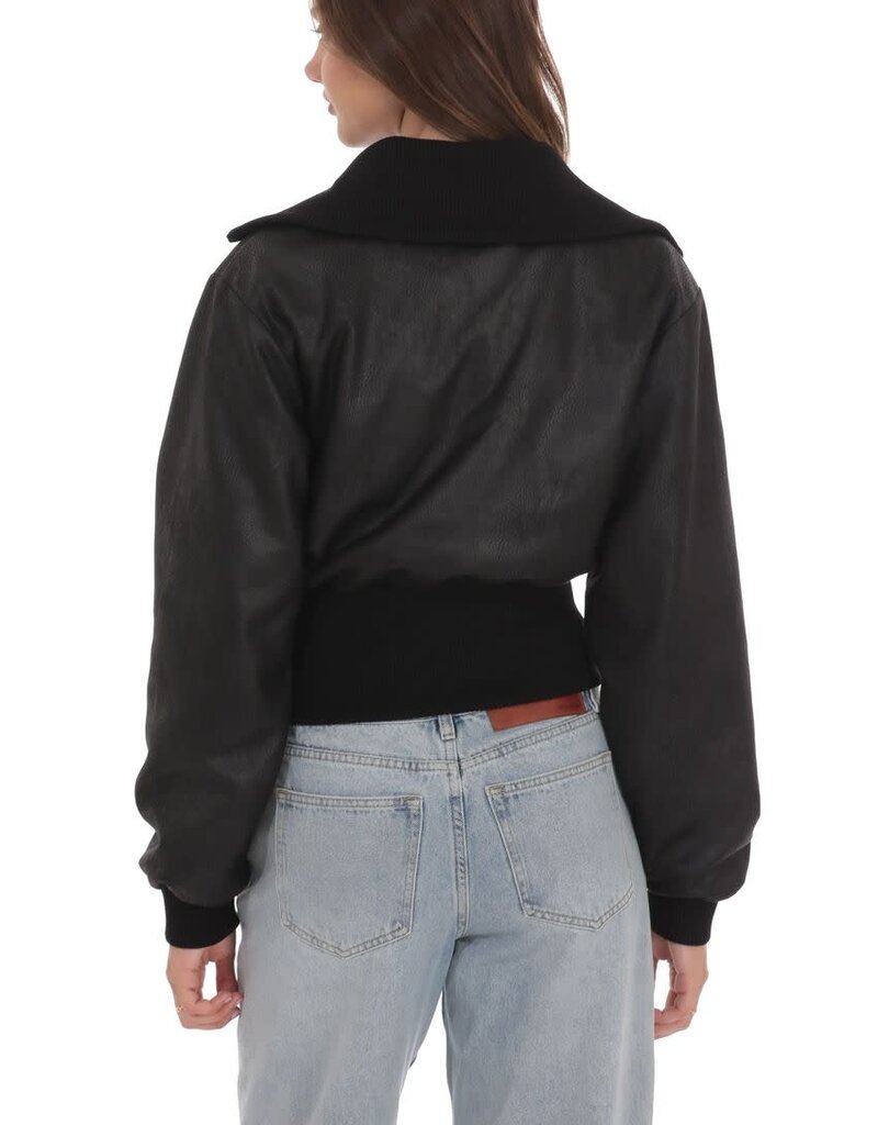 Lucy In The Sky Cinched Waist Faux Leather Bomber Jacket