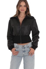 Lucy In The Sky Cinched Waist Faux Leather Bomber Jacket