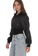 Lucy In The Sky Cinched Waist Faux Leather Bomber Jacket