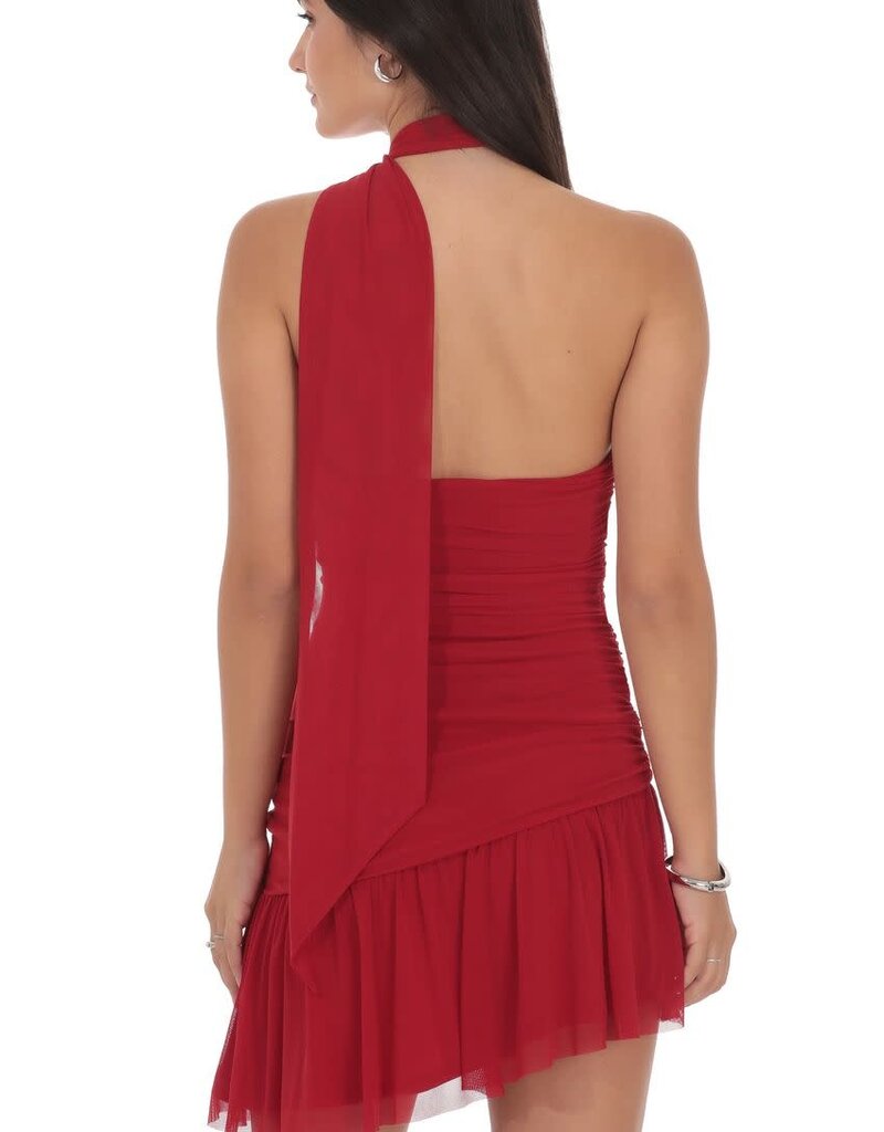 Lucy In The Sky Asymmetrical Mesh Scarf Mini Dress