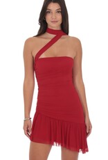 Lucy In The Sky Asymmetrical Mesh Scarf Mini Dress