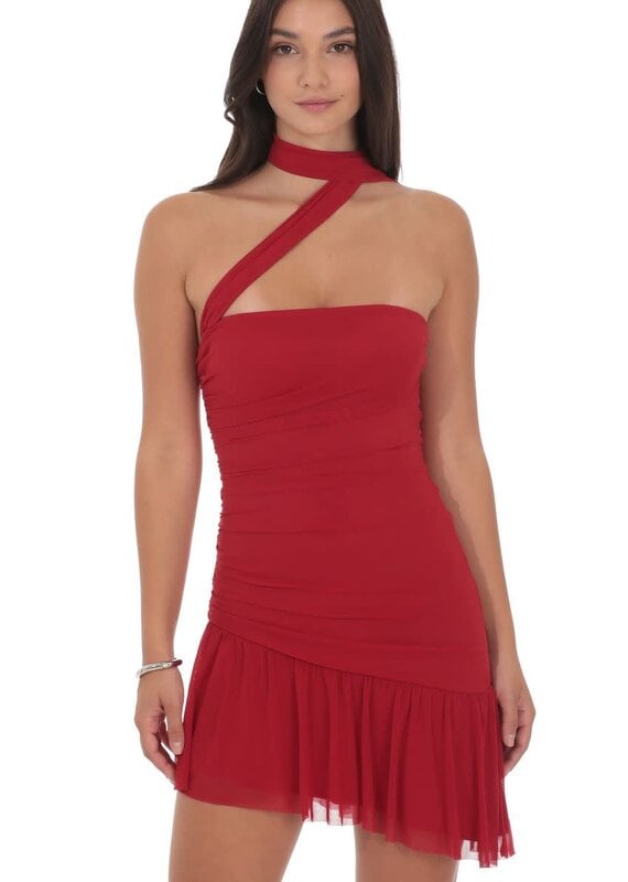 Lucy In The Sky Asymmetrical Mesh Scarf Mini Dress