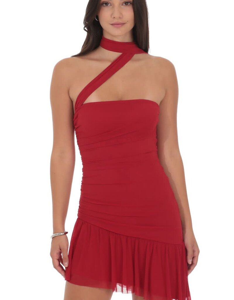 Lucy In The Sky Asymmetrical Mesh Scarf Mini Dress