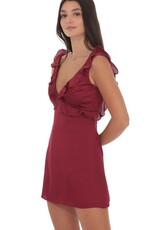 Lucy In The Sky Satin Ruffle V Neck Mini Dress