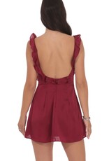 Lucy In The Sky Satin Ruffle V Neck Mini Dress