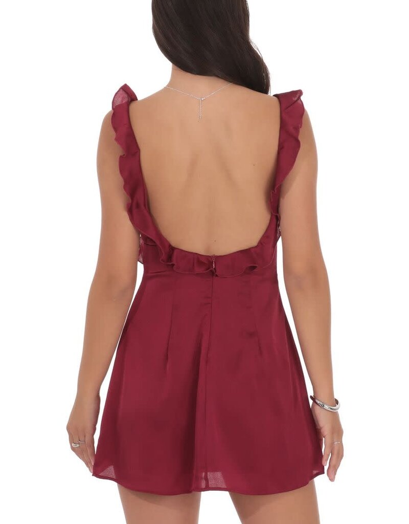 Lucy In The Sky Satin Ruffle V Neck Mini Dress