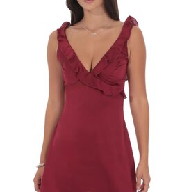 Lucy In The Sky Satin Ruffle V Neck Mini Dress