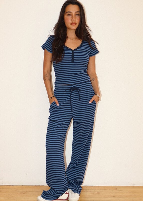 Striped Ribbed Drawstring Pants