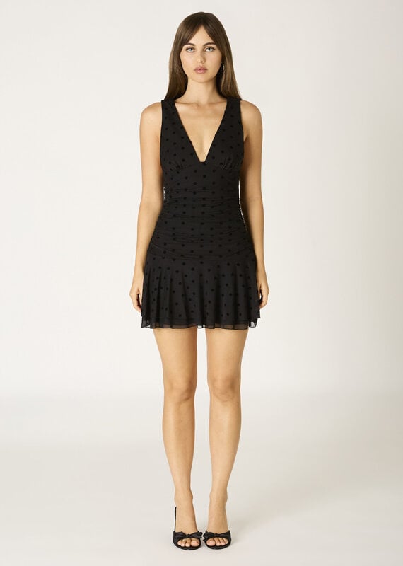 Tonal Polka Dot Ruched Bodice Mini Dress