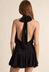 Floral Embossed Waist Tie Backless Mini Dress