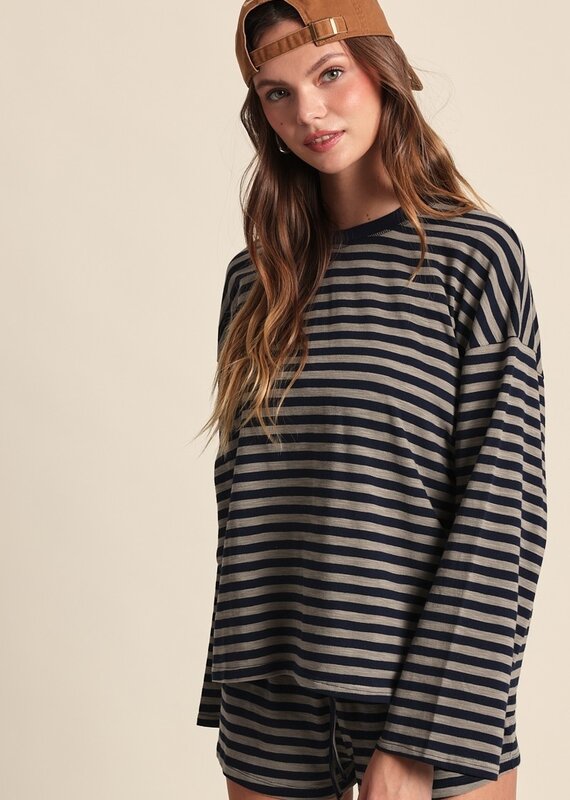 Simon Stripe Crewneck Long Sleeve Top