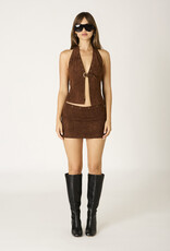 Faux Suede Halter Grommet and Buckle Top